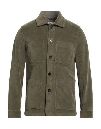 Paoloni Man Shirt Military Green Size 42 Cotton, Elastane