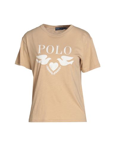 Polo Ralph Lauren Logo Graphic Jersey Crewneck Tee Woman T-shirt Beige Size Xl Cotton