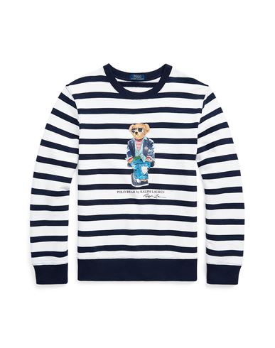Shop Polo Ralph Lauren Polo Bear Striped Fleece Sweatshirt Man Sweatshirt White Size M Cotton, Polyester