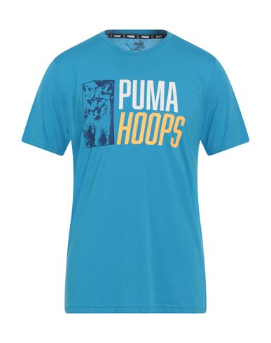 Puma Man T-shirt Azure Size M Polyester, Cotton, Viscose In Blue
