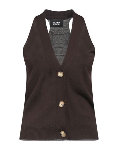 Alpha Studio Woman Tank Top Dark Brown Size 10 Merino Wool