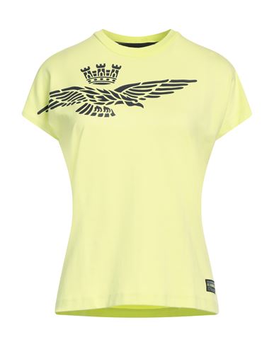 Aeronautica Militare Woman T-shirt Acid Green Size M Cotton, Elastane