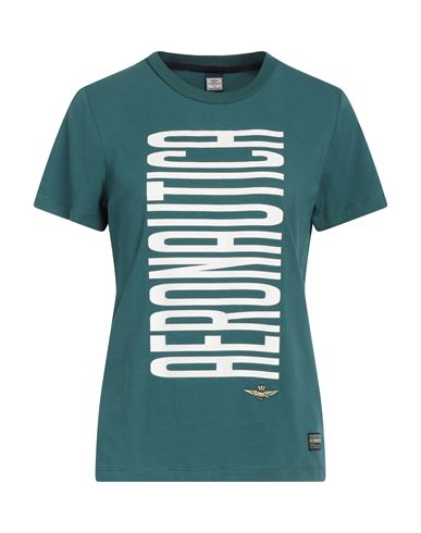 Aeronautica Militare Woman T-shirt Emerald Green Size S Cotton, Elastane