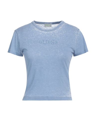 Guess Woman T-shirt Sky Blue Size L Cotton, Polyester In Blue