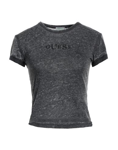 Guess Woman T-shirt Lead Size L Cotton, Polyester In Grey