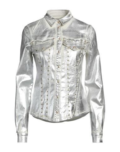 Versace Jeans Couture Woman Shirt Silver Size 4 Cotton, Elastane
