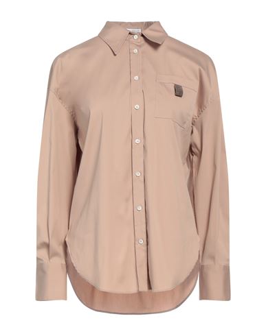 Brunello Cucinelli Woman Shirt Beige Size M Cotton, Polyamide, Elastane, Brass, Silk