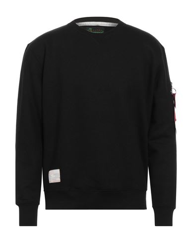 Alpha Industries Man Sweatshirt Black Size M Recycled Cotton, Recycled Polyester