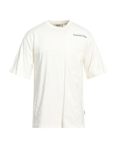 Msgm Man T-shirt Ivory Size Xxl Organic Cotton In White