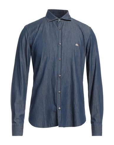 Etro Man Denim Shirt Blue Size 17 Cotton