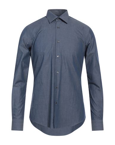 Pal Zileri Man Shirt Navy Blue Size 17 ½ Cotton, Elastane