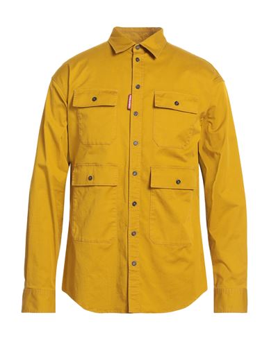 Dsquared2 Man Shirt Ocher Size 38 Cotton, Elastane In Yellow