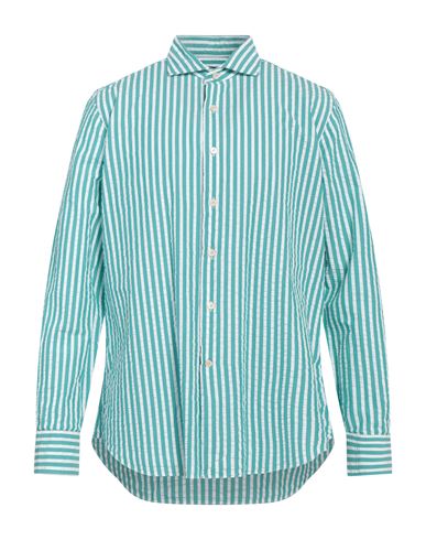 Alessandro Gherardi Man Shirt Turquoise Size 17 Cotton In Blue