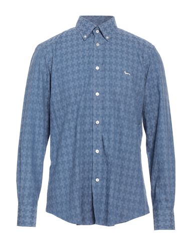 Shop Harmont & Blaine Man Shirt Slate Blue Size M Cotton