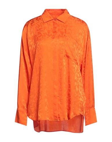 Msgm Woman Shirt Orange Size 4 Acetate, Silk