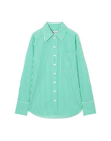 Cos Woman Shirt Green Size 14 Cotton In Green/ White Stripe