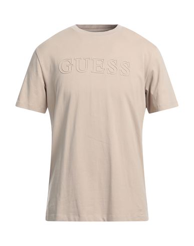 Guess Man T-shirt Beige Size M Cotton, Elastane, Organic Cotton