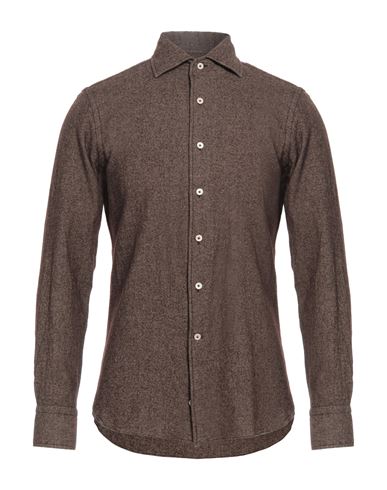 Alessandro Gherardi Man Shirt Dark Brown Size 15 ¾ Cotton, Wool, Cashmere