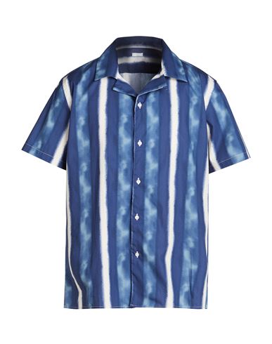8 By Yoox Printed Camp-collar S/sleeve Oversize Shirt Man Shirt Navy Blue Size Xl Cotton