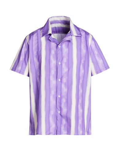 8 By Yoox Printed Camp-collar S/sleeve Oversize Shirt Man Shirt Purple Size L Cotton