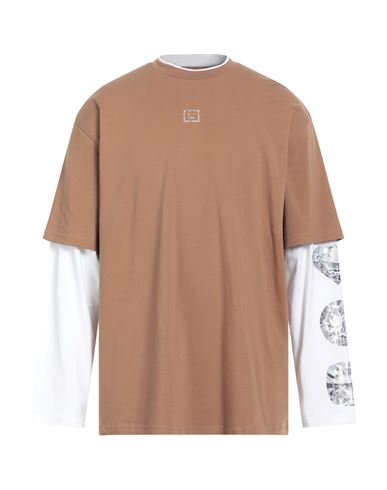 Acne Studios Man T-shirt Camel Size L Cotton, Elastane In Brown