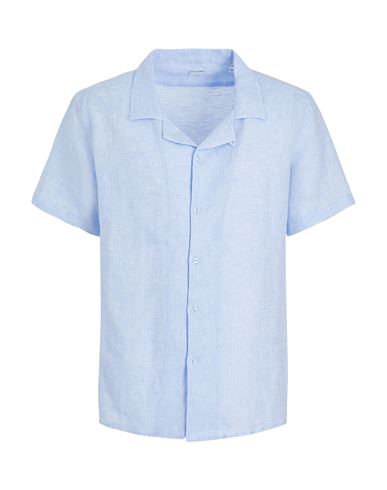 8 By Yoox Linen Camp-collar S/sleeve Shirt Man Shirt Sky Blue Size Xl Linen