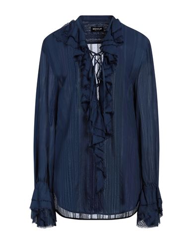 Dondup Woman Top Navy Size 12 Cotton, Viscose In Blue