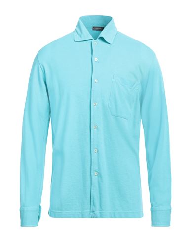 Rossopuro Man Shirt Turquoise Size 6 Cotton In Blue