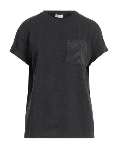 Brunello Cucinelli Woman T-shirt Steel Grey Size Xxl Cotton, Elastane, Brass, Ecobrass, Silk