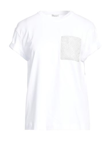 Brunello Cucinelli Woman T-shirt White Size L Cotton, Elastane, Brass, Ecobrass, Silk