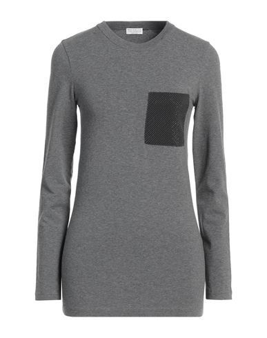 Brunello Cucinelli Woman T-shirt Grey Size Xs Cotton, Elastane, Silk, Brass, Ecobrass