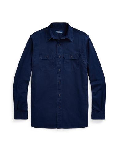 Polo Ralph Lauren Classic Fit Herringbone Chino Workshirt Man Shirt Navy Blue Size Xxl Cotton