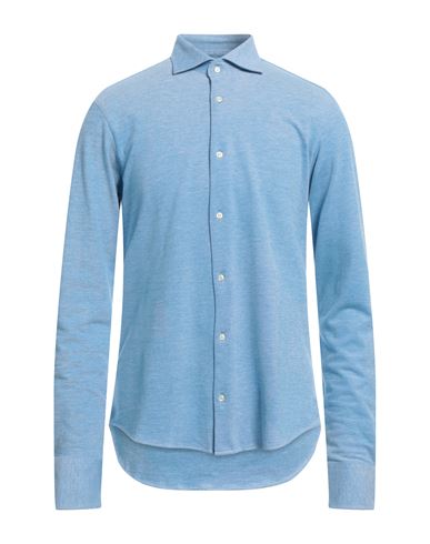 Rossopuro Man Shirt Azure Size 17 Cotton In Blue