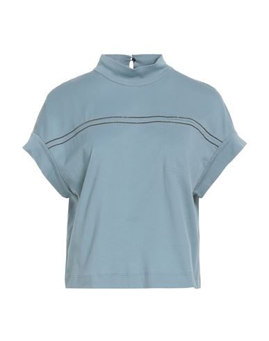Brunello Cucinelli Woman T-shirt Slate Blue Size M Cotton, Brass