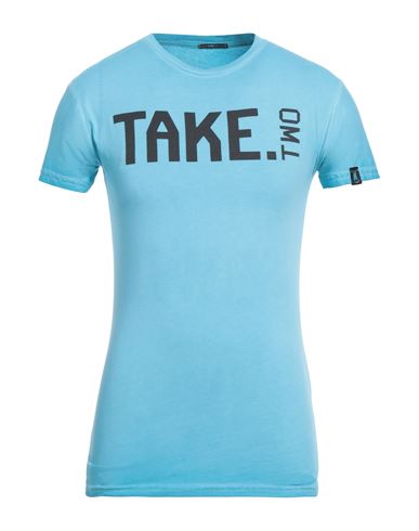 Take-two Man T-shirt Azure Size M Cotton In Blue
