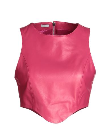 8 By Yoox Leather Shaped Top Woman Top Magenta Size 12 Lambskin