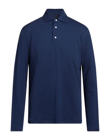 Isaia Man Polo Shirt Blue Size L Cotton In Navy Blue