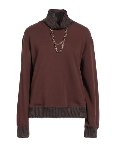 Shop Jijil Woman Sweatshirt Brown Size 12 Cotton, Polyester