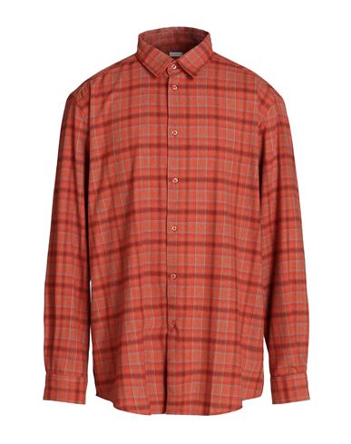8 By Yoox Viscose Checks Over-size Shirt Man Shirt Rust Size Xxl Viscose, Polyester In Red