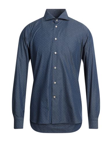 Borriello Napoli Man Shirt Navy Blue Size 16 Cotton