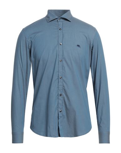 Shop Etro Man Shirt Light Blue Size 16 Cotton, Elastane
