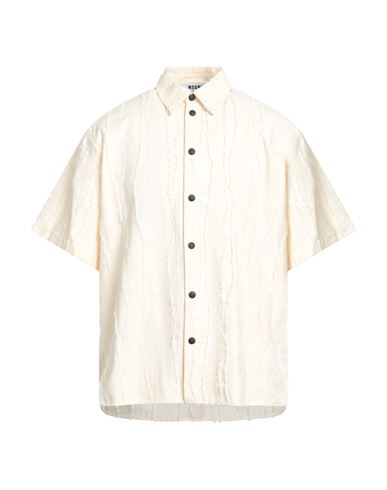 Msgm Man Shirt Cream Size 17 Cotton In White