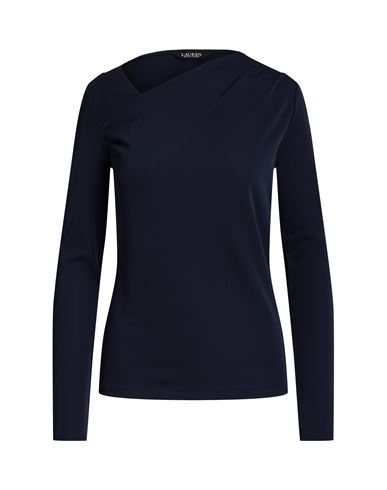Lauren Ralph Lauren Pleated Stretch Jersey Top Woman T-shirt Navy Blue Size Xs Polyester, Elastane