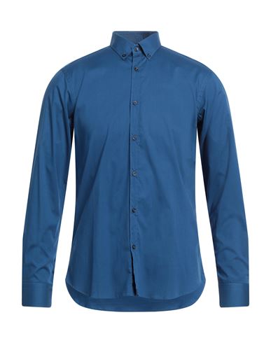 Paolo Pecora Man Shirt Navy Blue Size 15 ¾ Cotton, Elastane