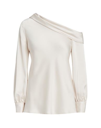 Lauren Ralph Lauren Satin One-shoulder Blouse Woman Top Ivory Size M Recycled Polyester, Polyester In White