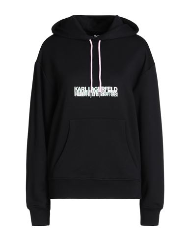 Karl Lagerfeld Seasonal Logo Hoodie Woman Sweatshirt Black Size L Organic Cotton, Recycled Polyester