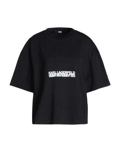 Karl Lagerfeld Seasonal Logo Boxy T-shirt Woman T-shirt Black Size L Organic Cotton