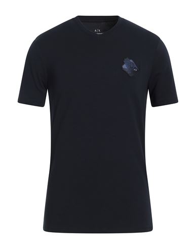 Armani Exchange Man T-shirt Navy Blue Size S Cotton, Elastane In Black