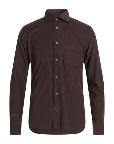Borsa Man Shirt Dark Brown Size 16 Cotton