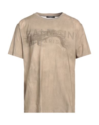 Balmain Man T-shirt Khaki Size M Cotton In Beige